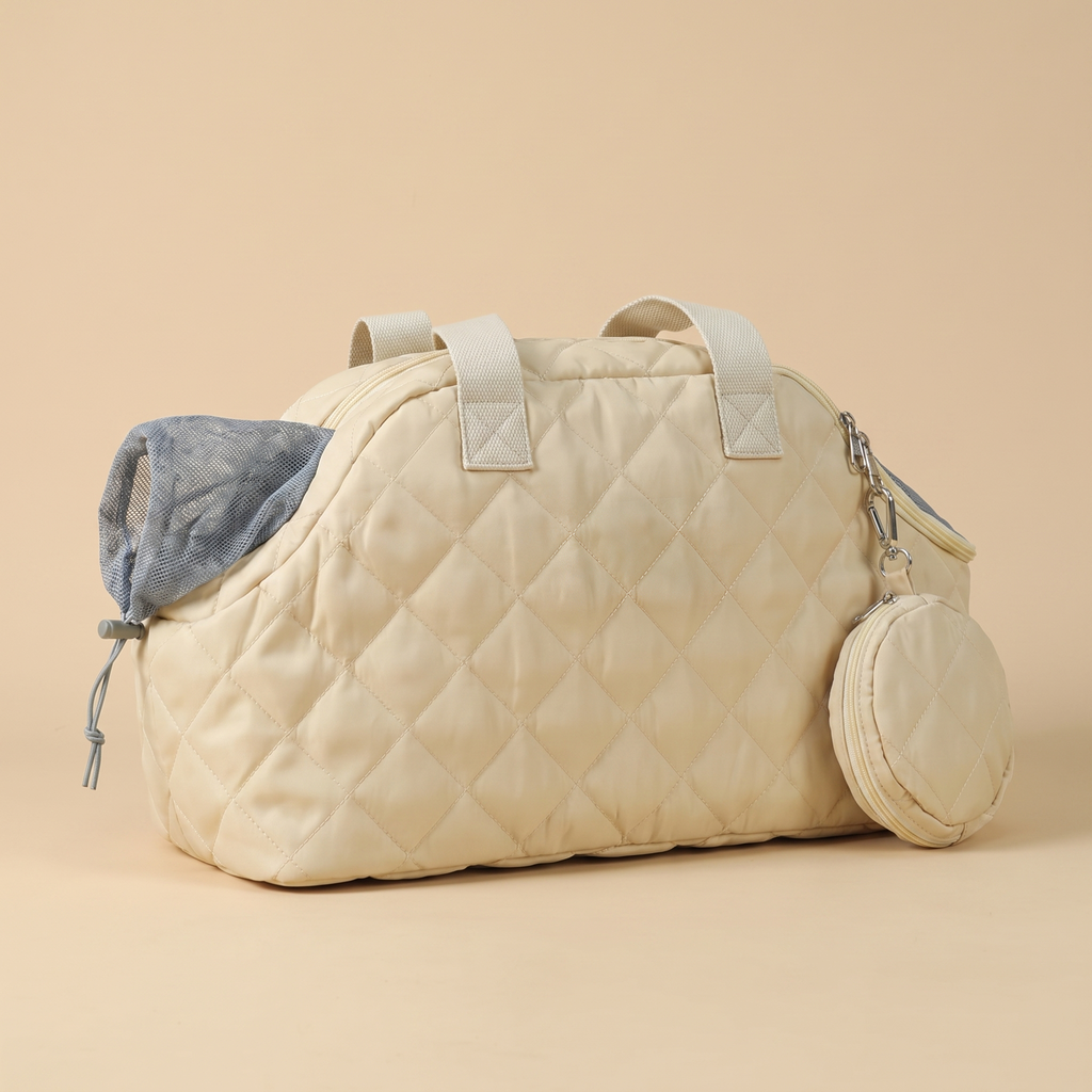 Sac de transport pour chat tête dehors, matelassé, coloris écru