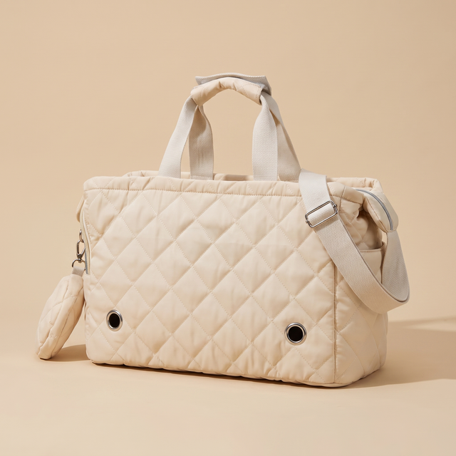 Sac de transport chat design Le Cabas matelassé, coloris écru