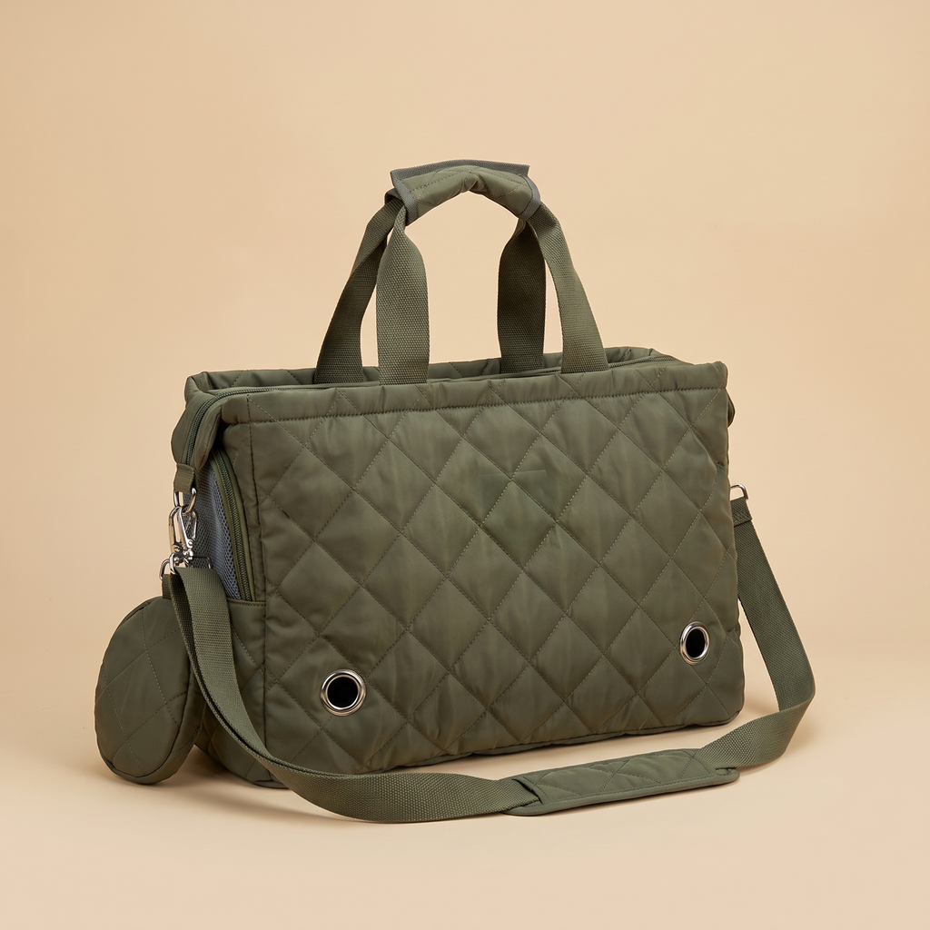 Sac de transport chat design Le Cabas matelassé, coloris kaki