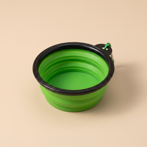 Gamelle pliable de voyage en silicone avec mousqueton, coloris vert