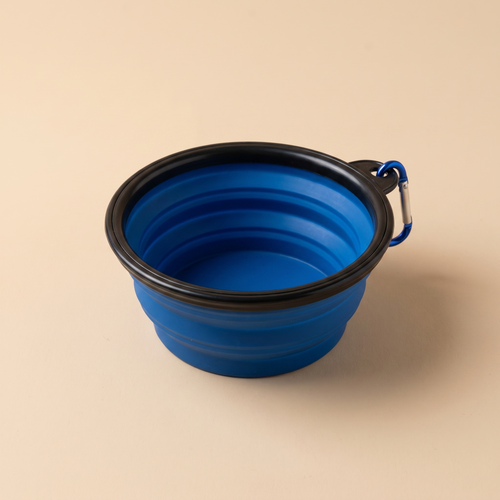 Gamelle pliable de voyage en silicone avec mousqueton, coloris bleu