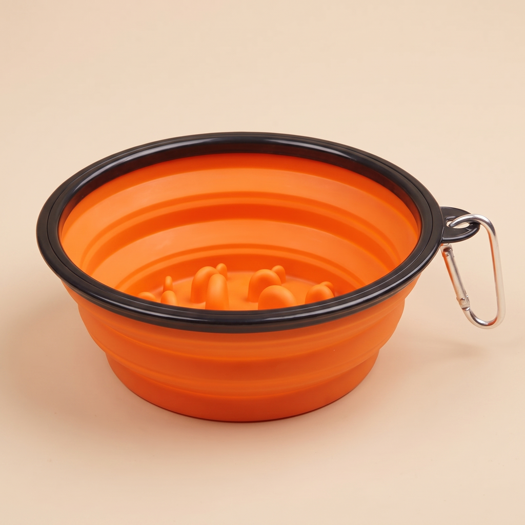 Gamelle anti-glouton pliable pour chien et chat, coloris orange