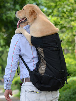 Sac à dos pour chien Le Randonneur, golden retriever porté sur le dos, coloris noir